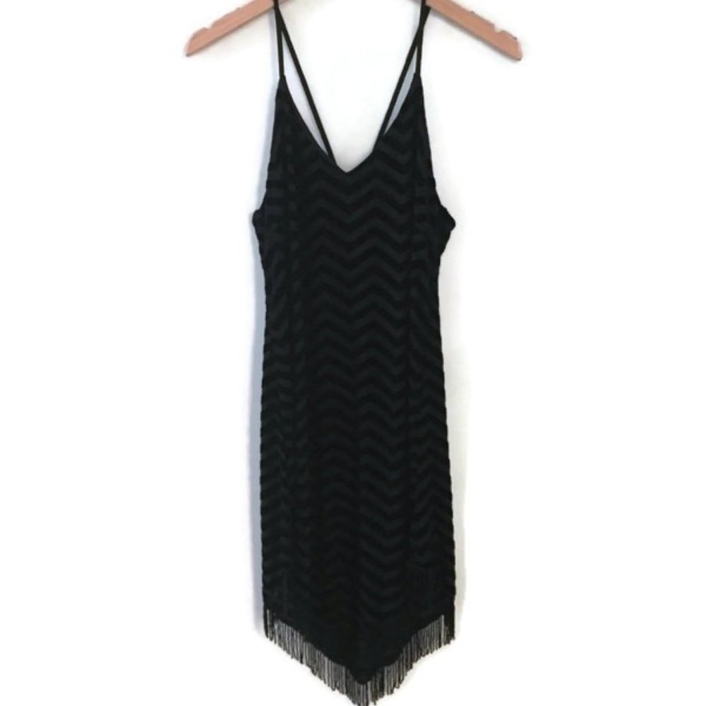 ASTR Black Chevron Beaded hem Velvet dress. NWT! Size S